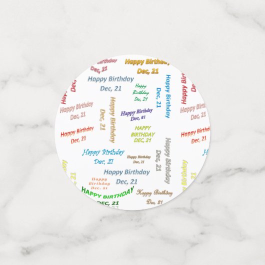 Table Confetti Décembre, 21 Anniversaire (Petit recto)