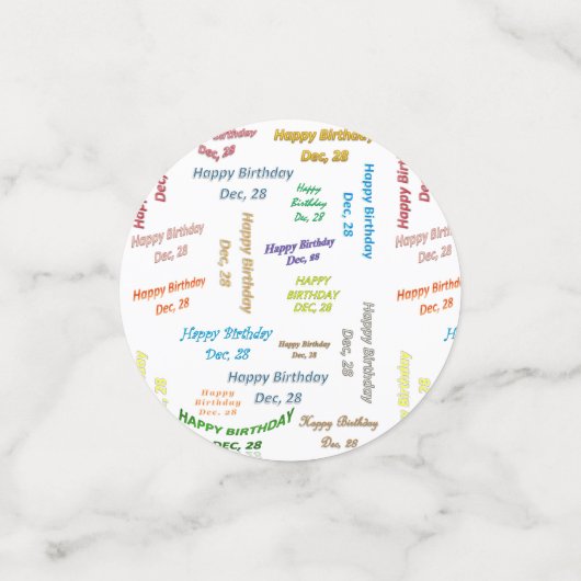 Table Confetti Décembre, 28 Anniversaire (Petit recto)