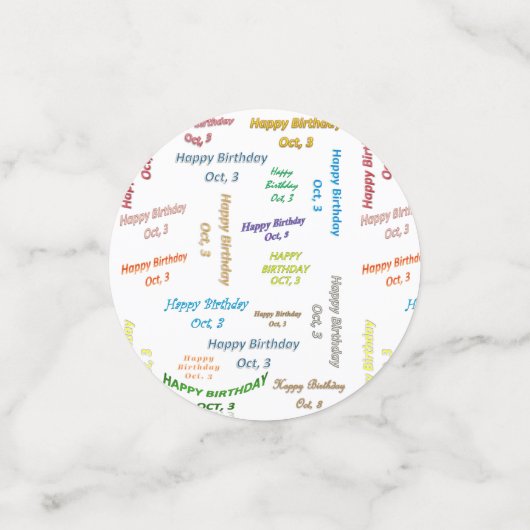 Table Confetti Octobre 3 Anniversaire (Petit recto)