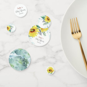 Table Confetti pour baby shower avec tournesol.