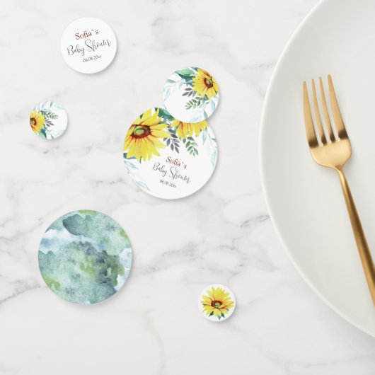 Table Confetti pour baby shower avec tournesol. (Groupe)