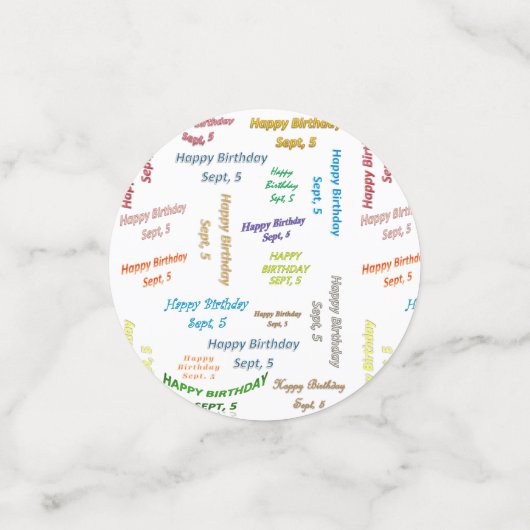 Table Confetti Septembre, 5 Anniversaire (Petit recto)