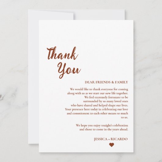 Table de devis mariage Terracotta carte de remerci (Devant)