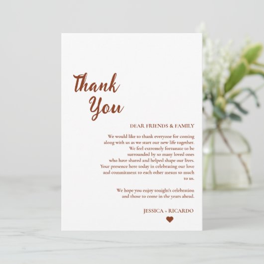 Table de devis mariage Terracotta carte de remerci (Debout devant)