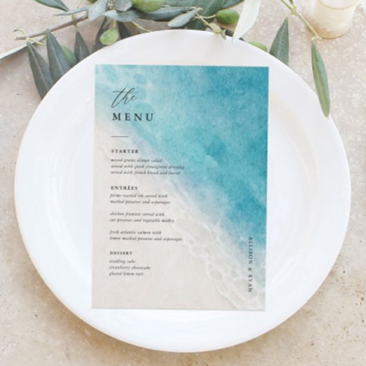 Table de mariage de plage 5x7" Carte Menu plat