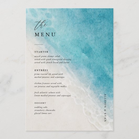 Table de mariage de plage 5x7" Carte Menu plat (Devant)