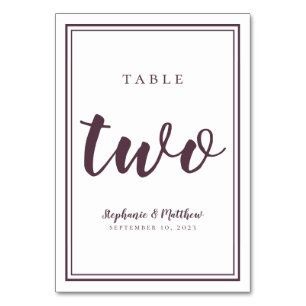 Table de mariage numéro deux Cassis violet simple