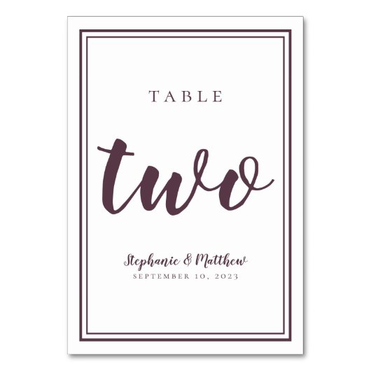 Table de mariage numéro deux Cassis violet simple (Par défaut)