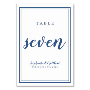 Table de mariage numéro sept Simple bleu et blanc