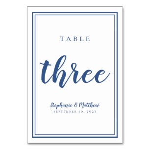 Table de mariage numéro trois Simple bleu et blanc