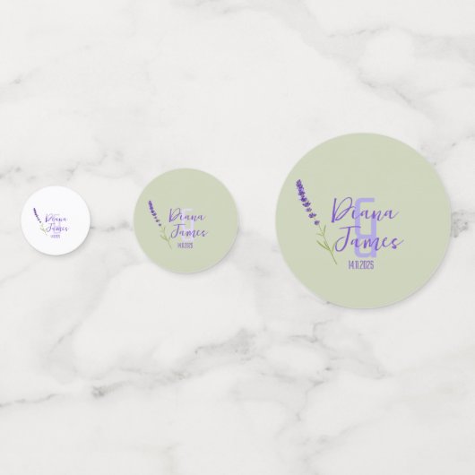 Table de Mariage vert et violet lavande Confetti (Derrière)