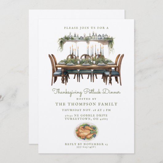 Table de Thanksgiving | Invitation à un dîner Potl (Devant / Derrière)