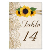 Table Dentelle et tournesol burlap mariage numéro de tab (Dos)