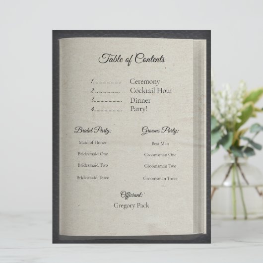 Table des matières Programme de cérémonie (Debout devant)