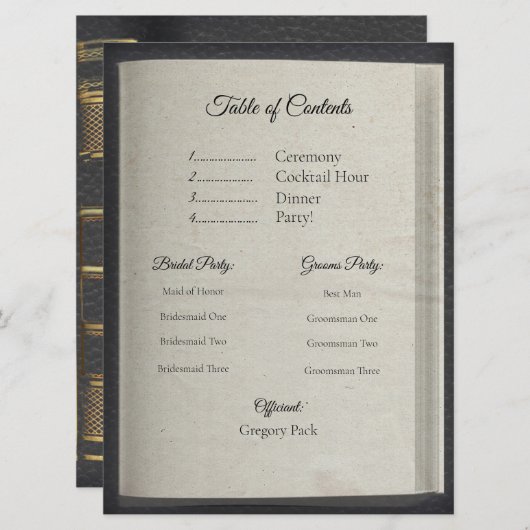 Table des matières Programme de cérémonie (Devant / Derrière)