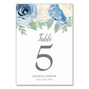 Table Dusty Blue Watercolor Mariage Floral Numéro de tab