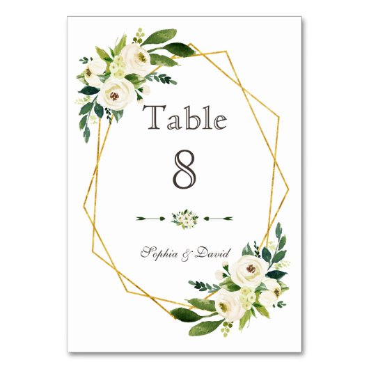 Table Elégant blanc vert Floral Gold Frame Numéro de tab (Par défaut)