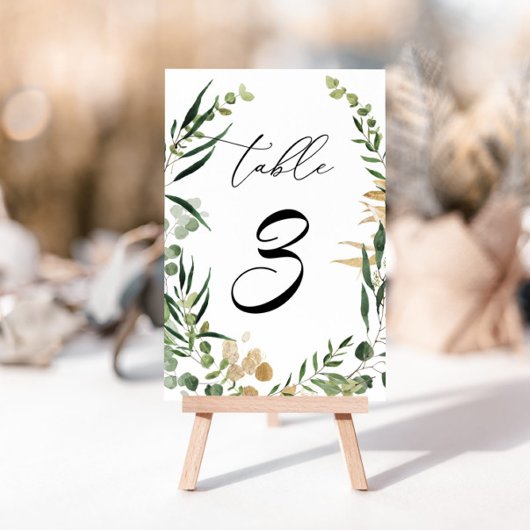 Table Élégant eucalyptus vert feuille d'or numéro de tab