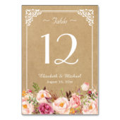 Table Élégant Mariage Floral Rustique Kraft Numéro de ta (Dos)