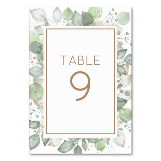 Table Elégante aquarelle Foliage Sage Gold Numéro de tab (Par défaut)