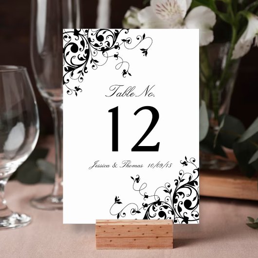 Table Élégantes perles noir et blanc Mariage Numéro de t