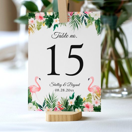 Table Flamant rose Tropical Floral Mariage Numéro de tab
