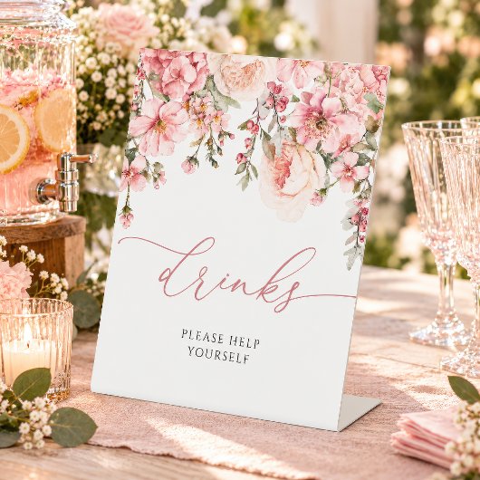 Table Fleurs d'hydrangea rose Signe de Boissons de Maria