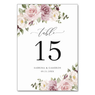 Table Floral Mauve Blush Green Élégant Numéro de tableau