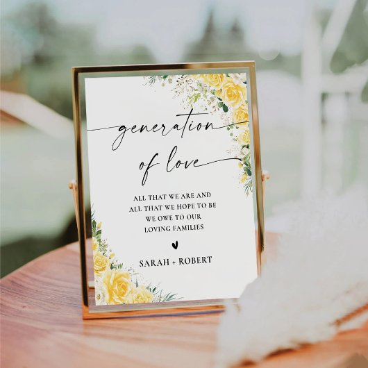 Table Génération Florale Jaune Élégante de Signe d'Amour