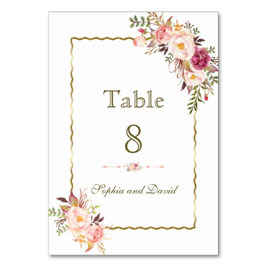 Table Glamour Or Blush rose Floral Numéro de tableau (Par défaut)