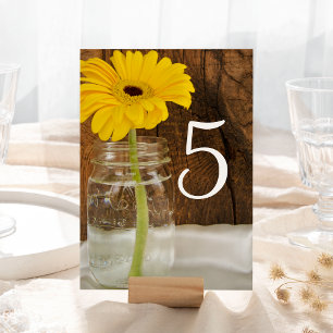 Table Jaune dans Mason Jar Numéro de tableau Mariage