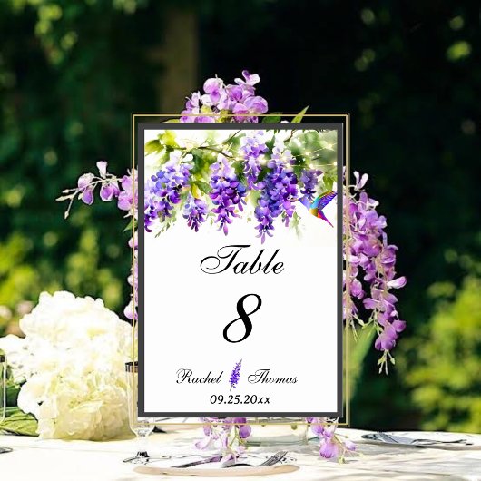 Table Mariage à thème Purple Wisteria Numéro de tableau