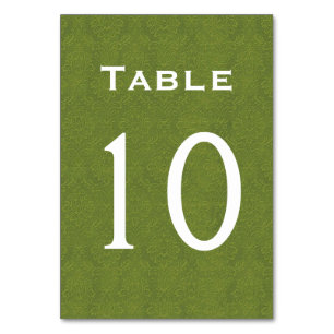 Table Mariage damassé vert olive Numéro de tableau 10