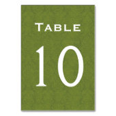 Table Mariage damassé vert olive Numéro de tableau 10 (Dos)