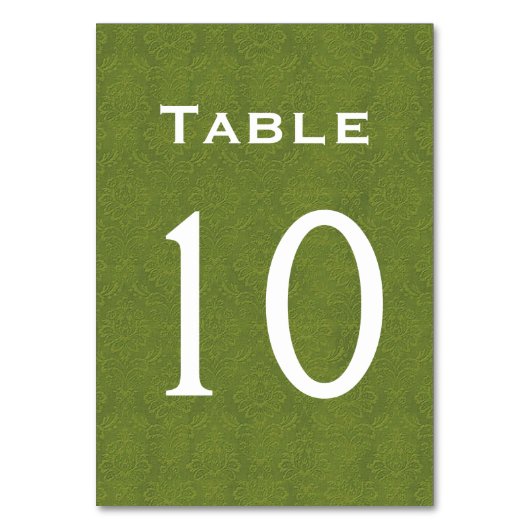 Table Mariage damassé vert olive Numéro de tableau 10 (Par défaut)