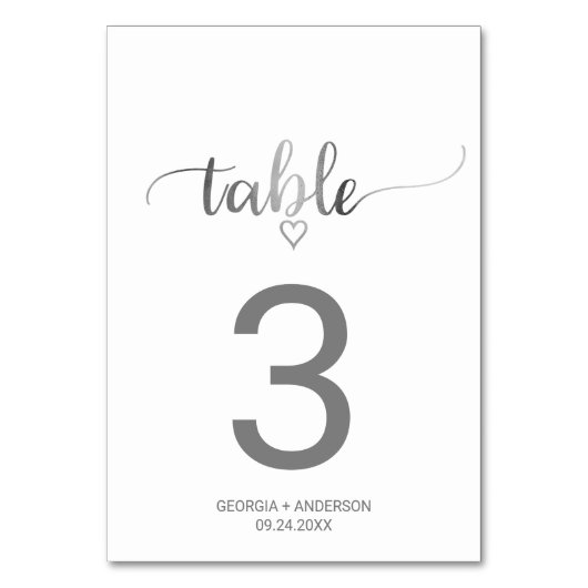 Table Mariage de calligraphie simple en argent Numéro de (Par défaut)