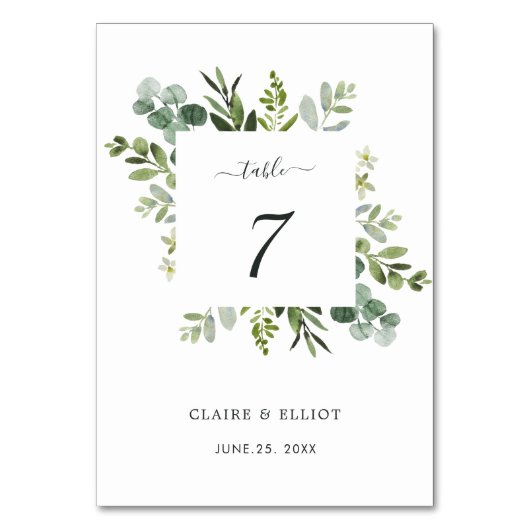 Table Mariage de feuillage vert Eucalyptus Numéro de tab (Dos)