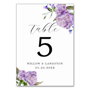 Table Mariage de fleurs de pivoines violettes Numéro de