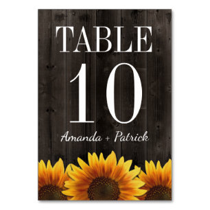 Table Mariage de tournesol en bois rustique Numéro de ta