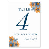 Table Mariage des fleurs bleues et orange Numéro de tabl (Dos)