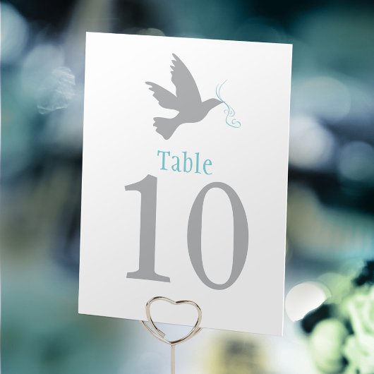 Table Mariage d'oiseau de colombe gris ou numéro de tabl
