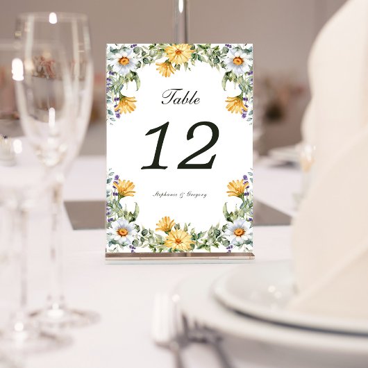 Table Mariage Floral jaune blanc Numéro de tableau