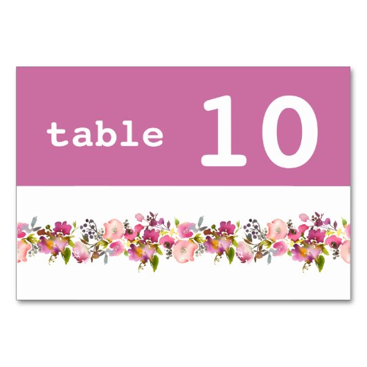 Table Mariage floral rose Numéro de tableau horizontal (Devant)