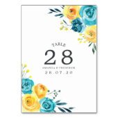 Table Mariage floral turquoise et jaune Numéro de tablea (Dos)