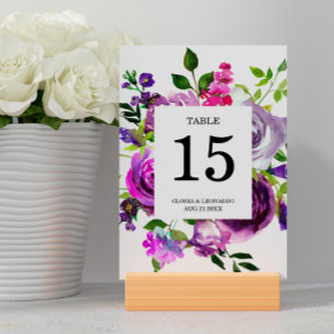 Table Mariage floral violet romantique Numéro de tableau