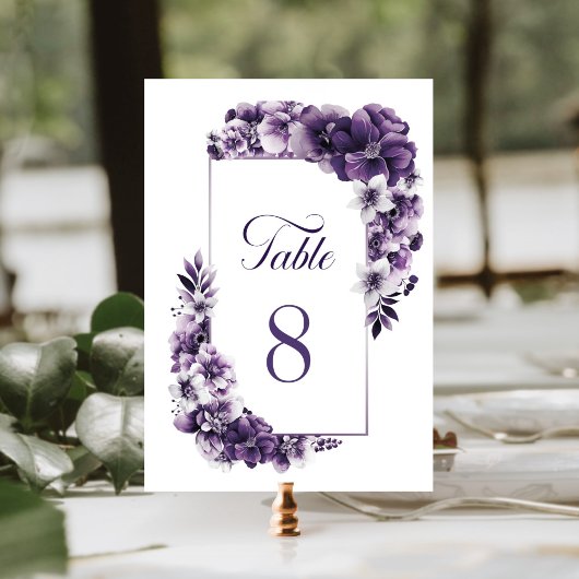 Table Mariage floral violet rustique Numéro de tableau