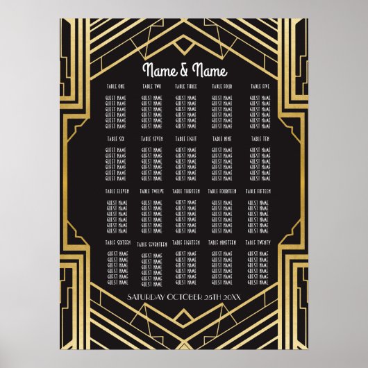 Table Mariage Gatsby Art Déco Poster 20 places (Devant)