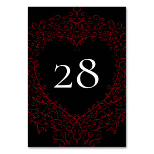 Table Mariage gothique du coeur rouge et noir Numéro de 