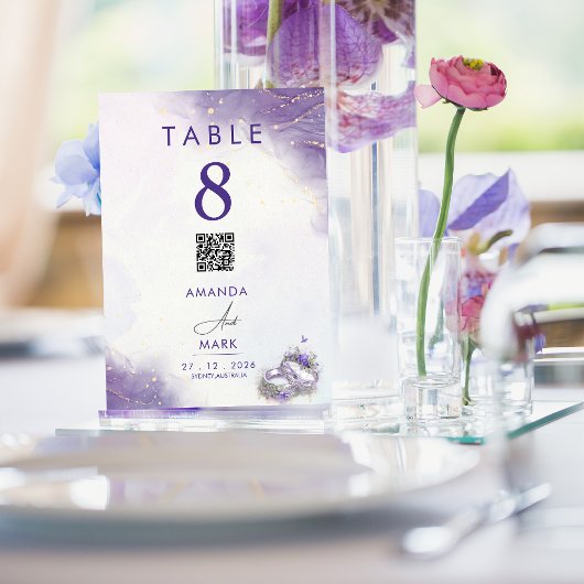 Table Mariage Lilac minimal moderne violet Numéro de tab