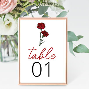 Table Mariage minimaliste des oeillets rouges Numéro de